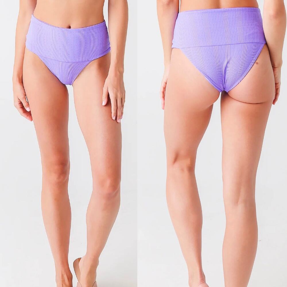 L*SPACE Pointelle Rib Desi Bikini Bottom In Purple Size XS New